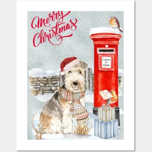 Lakeland Terrier Dog Merry Christmas Santa Dog Posters and Art